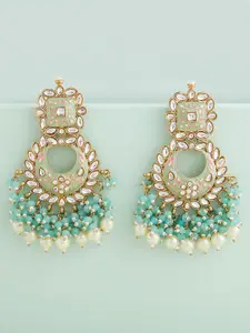 Zaveri Pearls Green & Pink Meenakari  Chandbalis Earrings