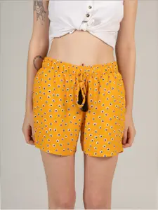 evolove Women Yellow Printed Lounge Shorts