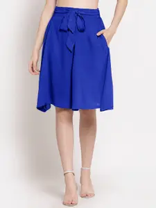 PATRORNA Women Plus Size Navy Blue Solid  A-Line Skirt