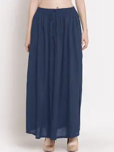 PATRORNA Women Plus Size Navy Blue Solid Maxi Skirt