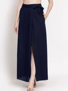PATRORNA Women Plus Size Blue Solid long Wrap Skirts
