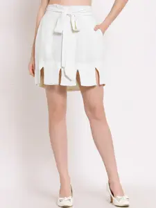 PATRORNA Women Plus Size White Solid Straight Skirt