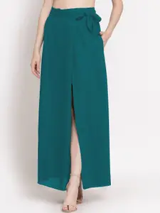 PATRORNA Women Plus Size Green Solid Maxi Wrap Skirt