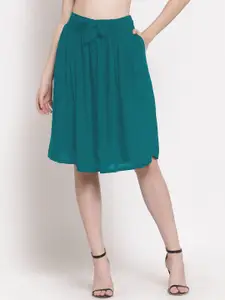 PATRORNA Women Plus Size Sea Green Solid A-Line Knee-Length Skirt