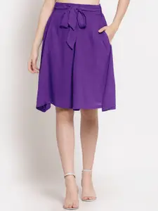 PATRORNA Women Plus Size Purple Solid A-Line Knee-Length Skirt