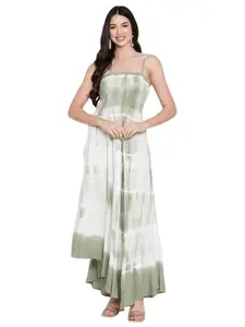 Aawari Green & White Tie and Dye Dyed Smocked Maxi Dress