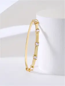 MINUTIAE Women Gold-Toned & White Brass Crystals Handcrafted Gold-Plated Bangle-Style Bracelet