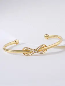 MINUTIAE Women Gold-Plated & White Brass Crystals Flexible Cuff Bracelet