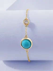 MINUTIAE Women 18K Gold-Plated & Blue Brass Turquoise Bead Charm Bracelet