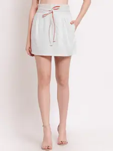 PATRORNA Women White Solid High Waist Mini Skirt