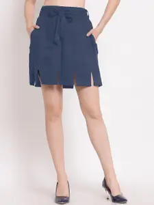 PATRORNA Women Grey Solid Straight Mini Skirt