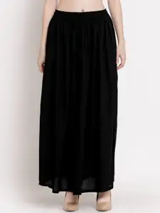 PATRORNA Women Black Solid A-Line Maxi Skirt