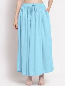 PATRORNA Women Blue Solid Maxi Flared Skirt