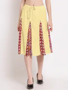 PATRORNA Women Gold-Toned & Red Printed Flared Skirt