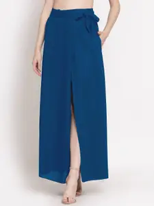 PATRORNA Women Blue Solid Maxi Wrap Skirt