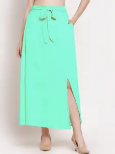 PATRORNA Women Teal Green Solid Maxi Skirt