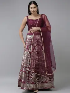 DIVASTRI Purple & Silver-Toned Unstitched Lehenga & Blouse With Dupatta