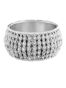 I Jewels Silver-Plated Handcrafted Stone Studded Bangle