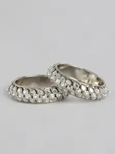 I Jewels Set Of 2 Silver Rhodium-Plated Handcrafted Bangles
