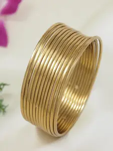 I Jewels Set of 12 Plain Gold Plated Bangles set