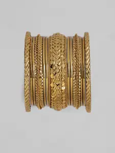 I Jewels Set Of 12 Gold-Plated Traditional Handcrafted Bangles