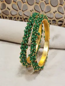 I Jewels Set Of 2 Green Gold-Plated Ruby Stone Classic Bangles