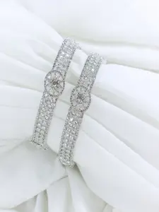I Jewels Set Of 2 Silver-Plated White American Diamond Studded Handcrafted Bangles
