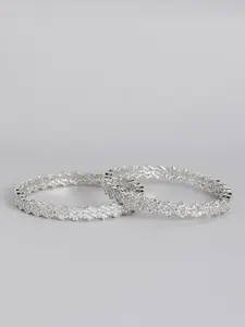 I Jewels Set Of 2 Silver-Plated White American Diamond Studded Bangles