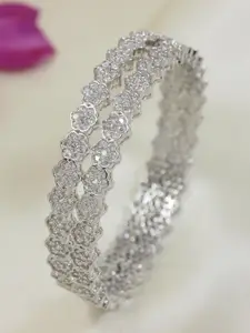 I Jewels Set Of 2 Silver-Plated White American Diamond Studded Bangles