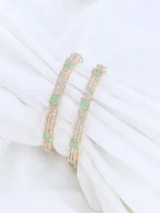 I Jewels Set Of 2 Sea Green & White Rose Gold-Plated AD Studded Handcrafted Bangles