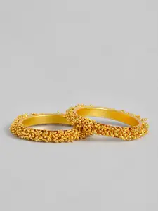 I Jewels Women Set of 2 Gold-Plated Beaded Bangles