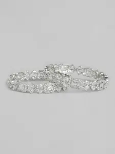 I Jewels I Jewels Women Pack Of 2 Silver-Plated & White AD-Studded Kada Bangles