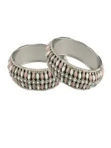 I Jewels Set Of 2 Pink Silver-Plated Handcrafted Bangles
