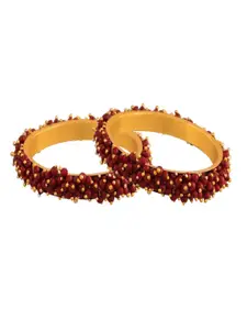 I Jewels Set Of 2 Maroon Gold-Plated Classic Bangles