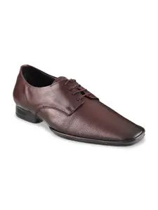 Mochi Men Brown Solid Leather Formal Derby Shoes