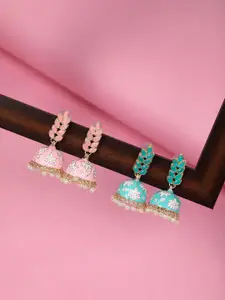 SOHI Pink & Blue Contemporary Jhumkas Earrings