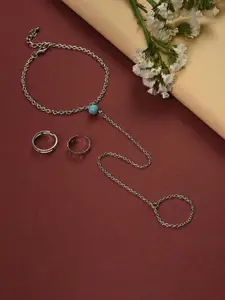 SOHI Silver Plated Designer Stone  Studded Oxidised Anklet & Toe Rings