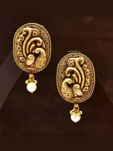 I Jewels Gold-Toned & White Handcrafted Gold Plated Studs