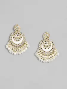 I Jewels White Gold Plated Kundan & Stone Studded Chandbali
