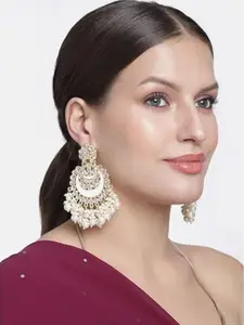 I Jewels White Gold Plated Kundan & Stone Studded Chandbali