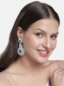 I Jewels White & Green Silver Plated AD Studded Drop Earrings