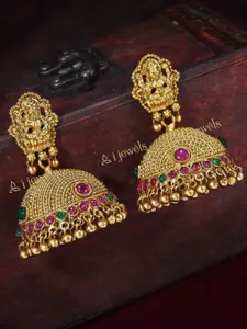 I Jewels Gold-Toned & Magenta Gold-Plated Dome Shaped Classic Jhumkas Earrings