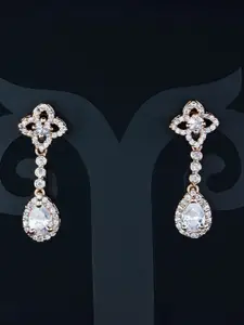 I Jewels Rose Gold & White Rose Gold Plated AD Studded Drop Earrings