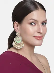 I Jewels Green & White Gold Plated Kundan & Stone Studded Chandbali
