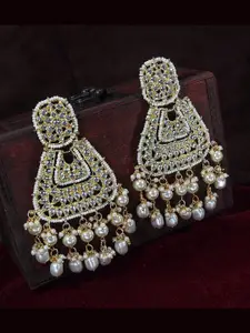 I Jewels Gold-Toned & White Gold Plated Kundan & Pearl Studded Drop Earrings