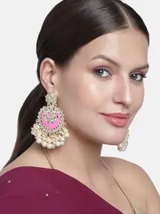 I Jewels Pink & White Gold Plated Kundan & Stone Studded Chandbali