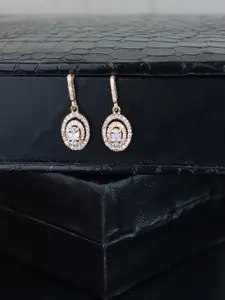 I Jewels Rose Gold & White Rose Gold Plated AD Studded Drop Earrings