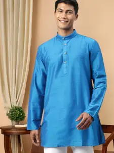 TATTVA Men Turquoise Blue Solid Cotton Kurta
