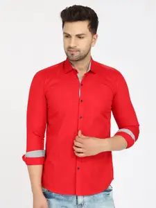 Zombom Men Red Regular Fit Solid Spread Collar Casual Shirt