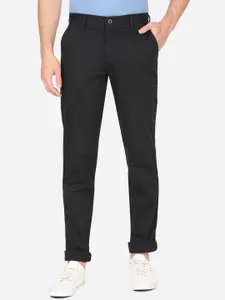 JADE BLUE Men Black Slim Fit Wrinkle Free Cotton Trousers